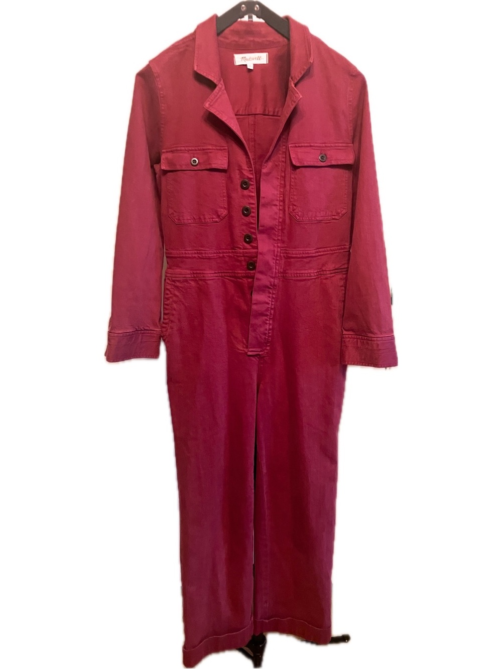 Madewell Garment-Dyed Denim Slim Coverall Jumpsuit Burgundy - Size 4